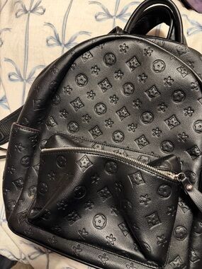 Embossed Black Leather Mini Backpack